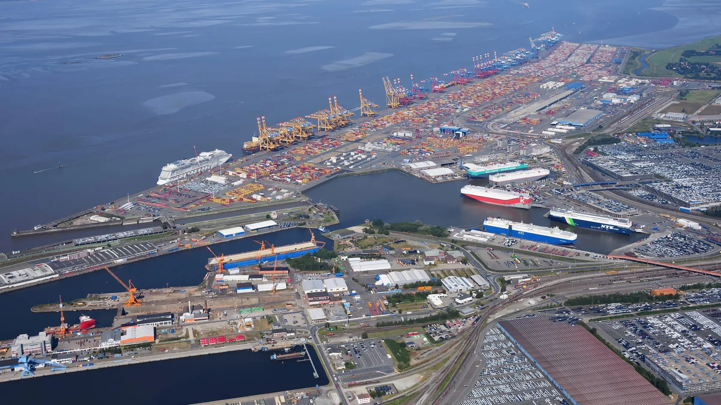 A container terminal and logistics yard seen from the air